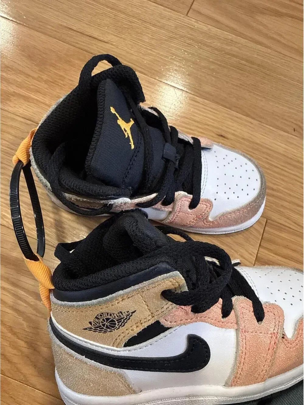 Nike Air Jordan 1 Mid Toddler Shoes - White, Black, and Tan Suede